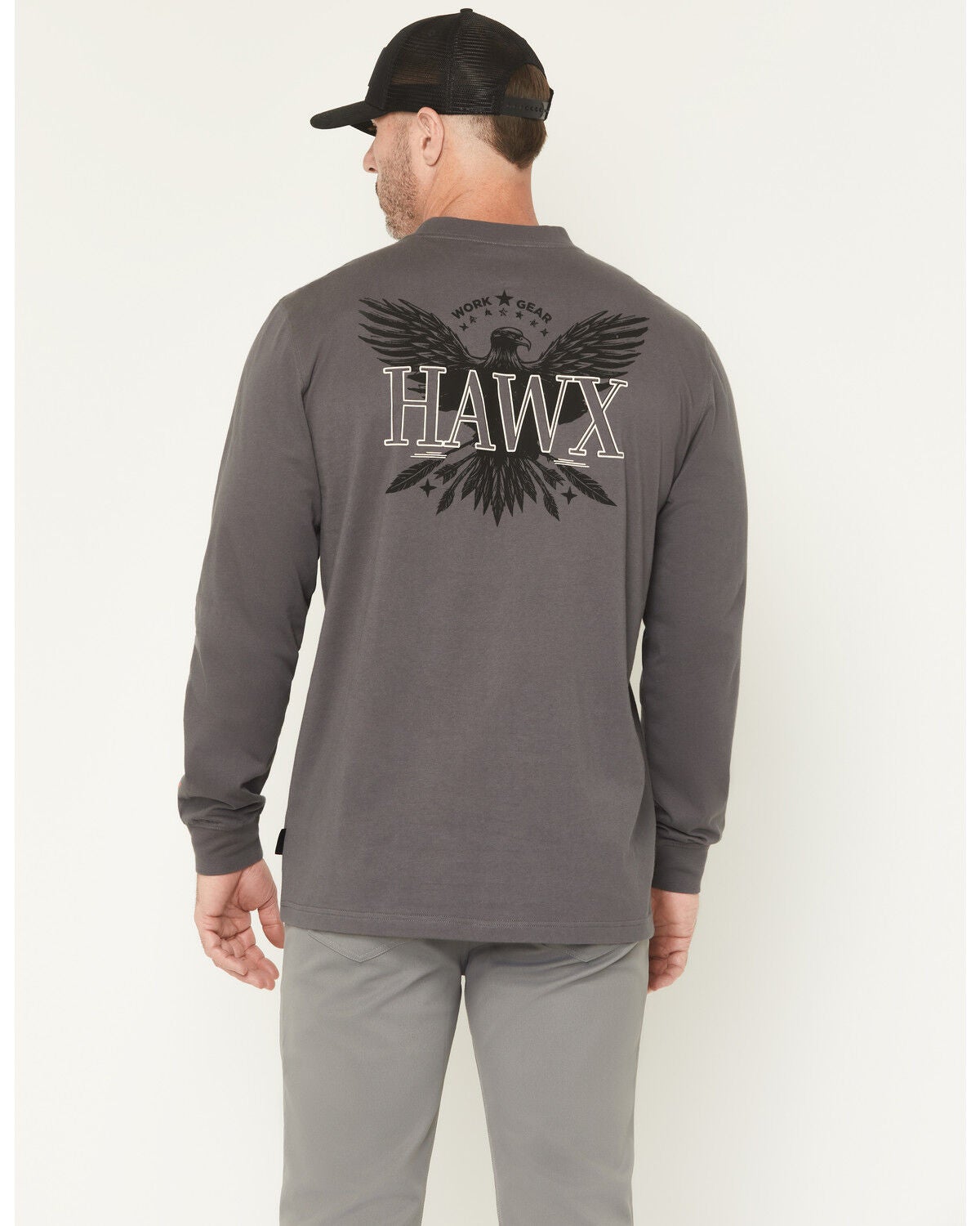 Hawx Men's Hawk Logo Long Sleeve Graphic Work T-Shirt, Charcoal, hi-res