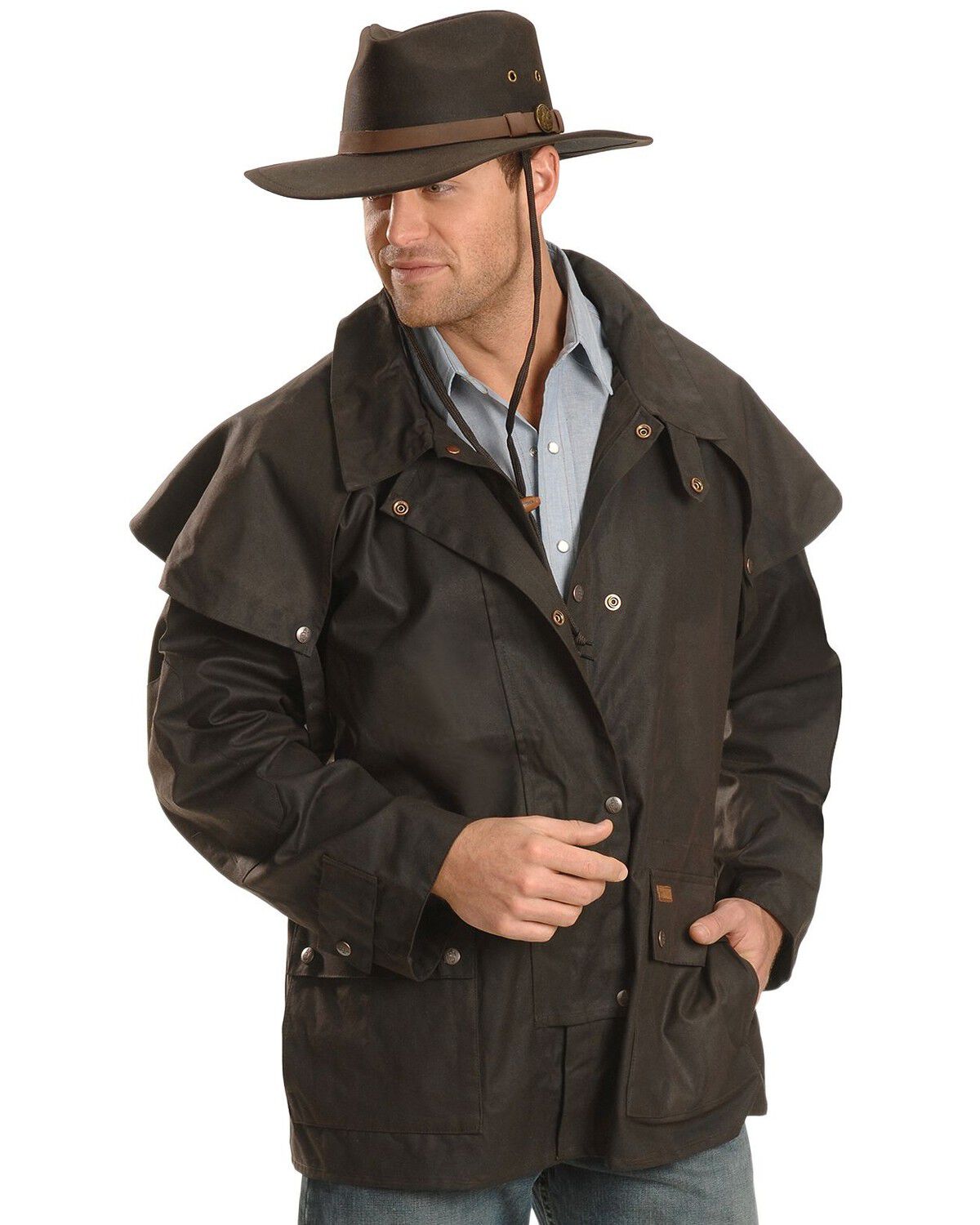 Image #2 - Outback Trading Co. Men's Short Oilskin Duster, Brown, hi-res