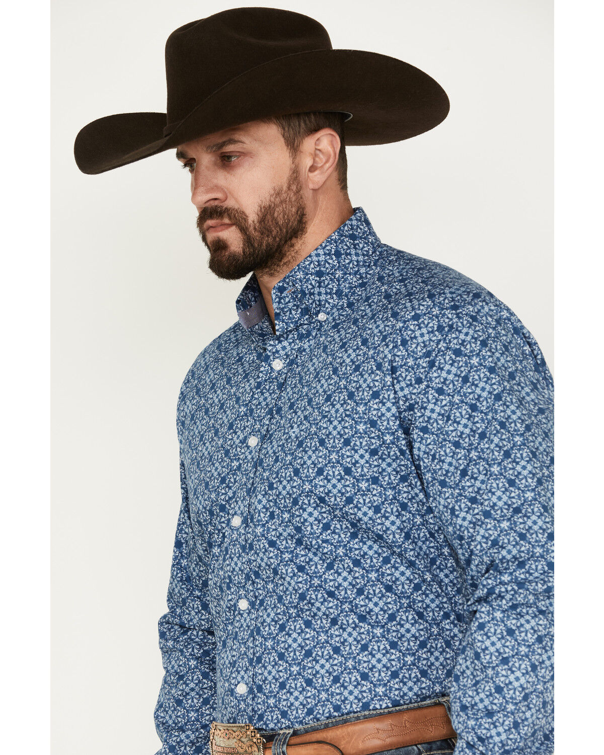 Image #2 - Stetson Men's Floral Long Sleeve Button Down Shirt, Blue, hi-res