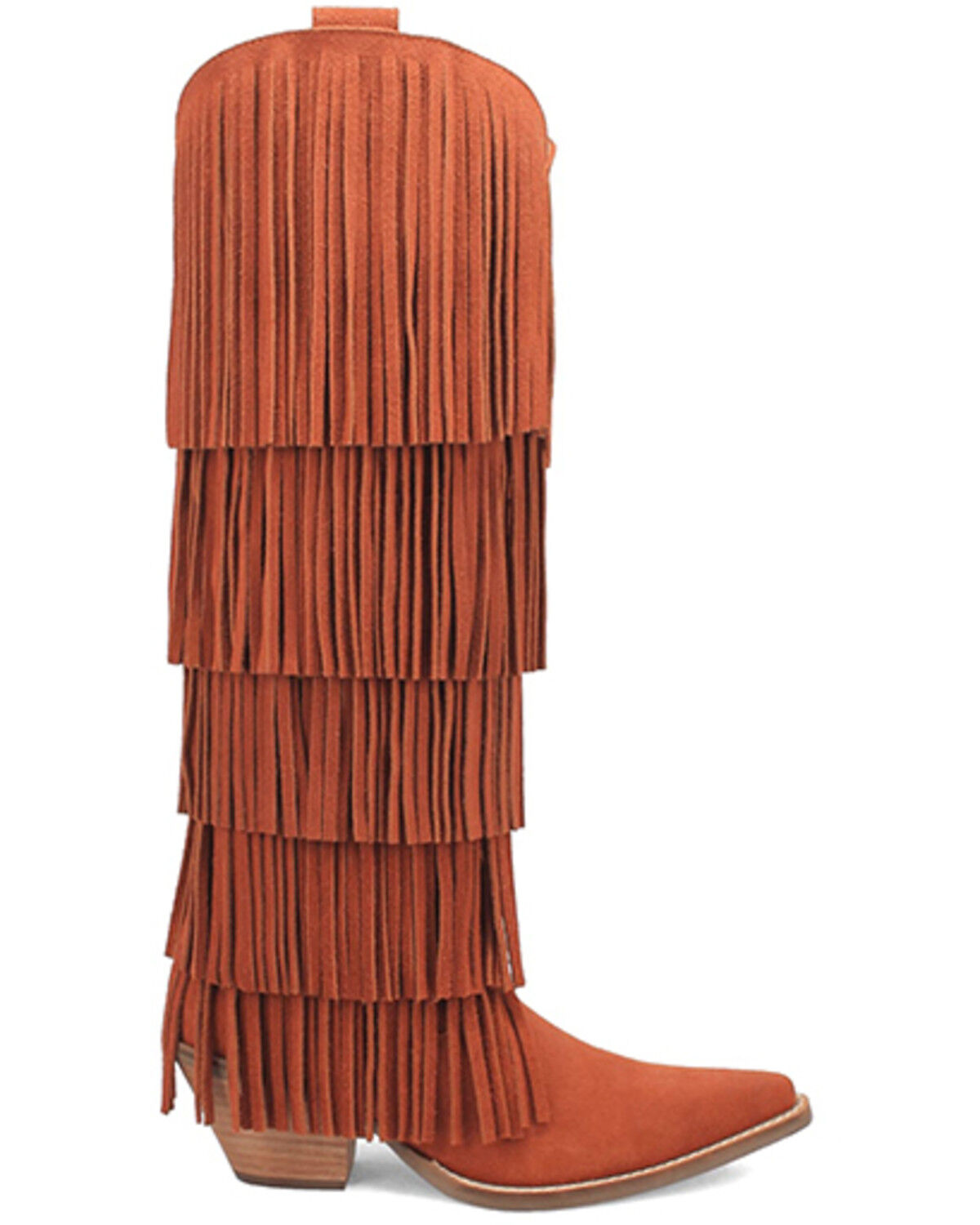 Image #2 - Dingo Women's Wild Child Suede Fringe Tall Western Boots - Snip Toe, Rust Copper, hi-res