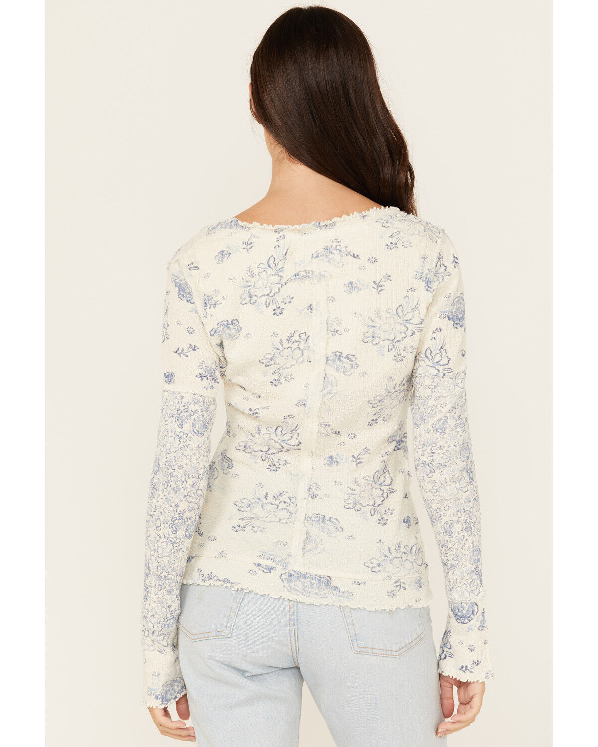 Image #4 - Free People Women's Clover Printed Thermal Long Sleeve Shirt, Ivory, hi-res