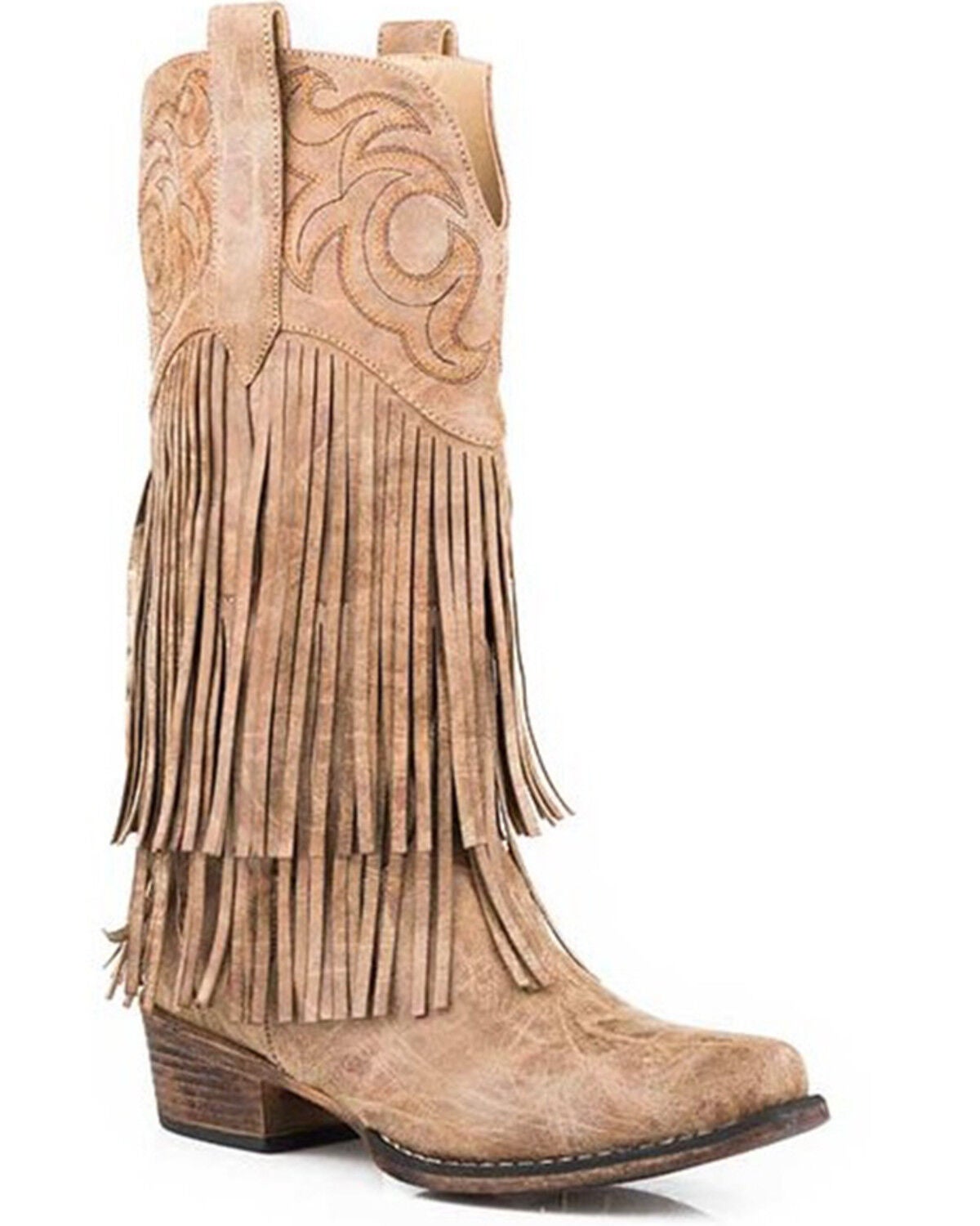 Roper Women's Rickrack Western Performance Boots - Snip Toe, Tan, hi-res
