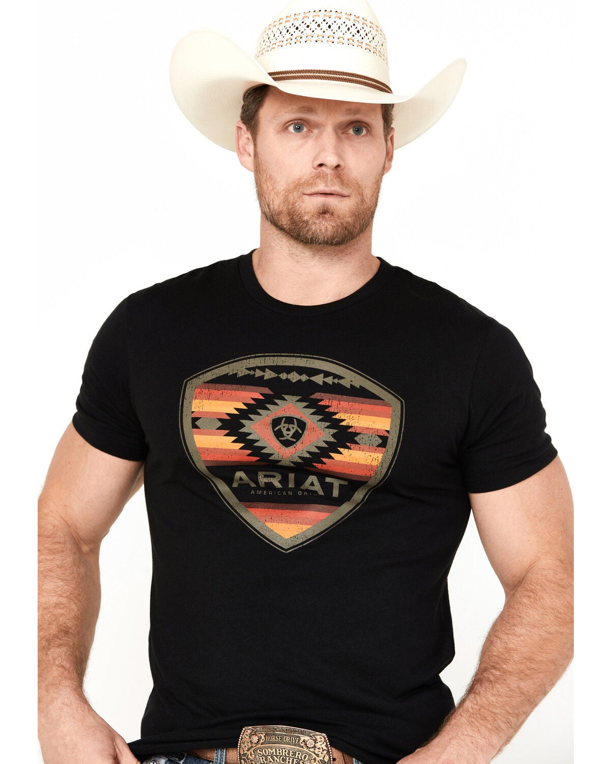 Image #1 - Ariat Men's Boot Barn Exclusive Southwestern Short Sleeve Graphic T-Shirt, Black, hi-res