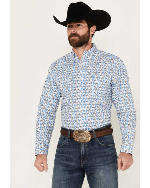 Ariat Men's Peerce Cowboy Print Long Sleeve Button-Down Western Shirt, White, hi-res