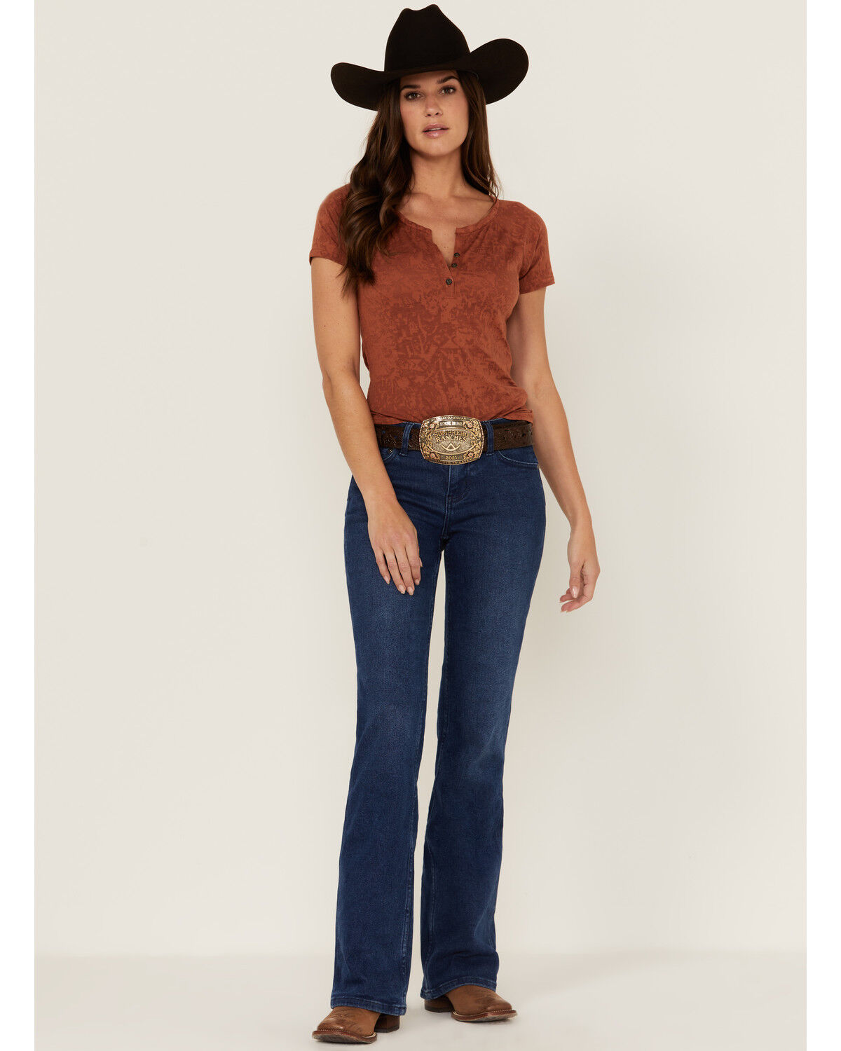 Image #4 - RANK 45® Women's Southwestern Burnout Henley Tee, , hi-res