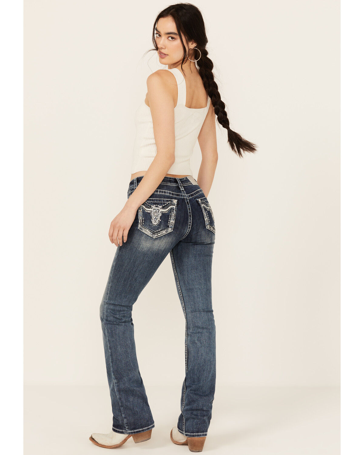 Grace In LA Women's Medium Wash Sequin Longhorn Pocket Mid Grace In LA Women's Medium Wash Sequin Longhorn Pocket Mid
