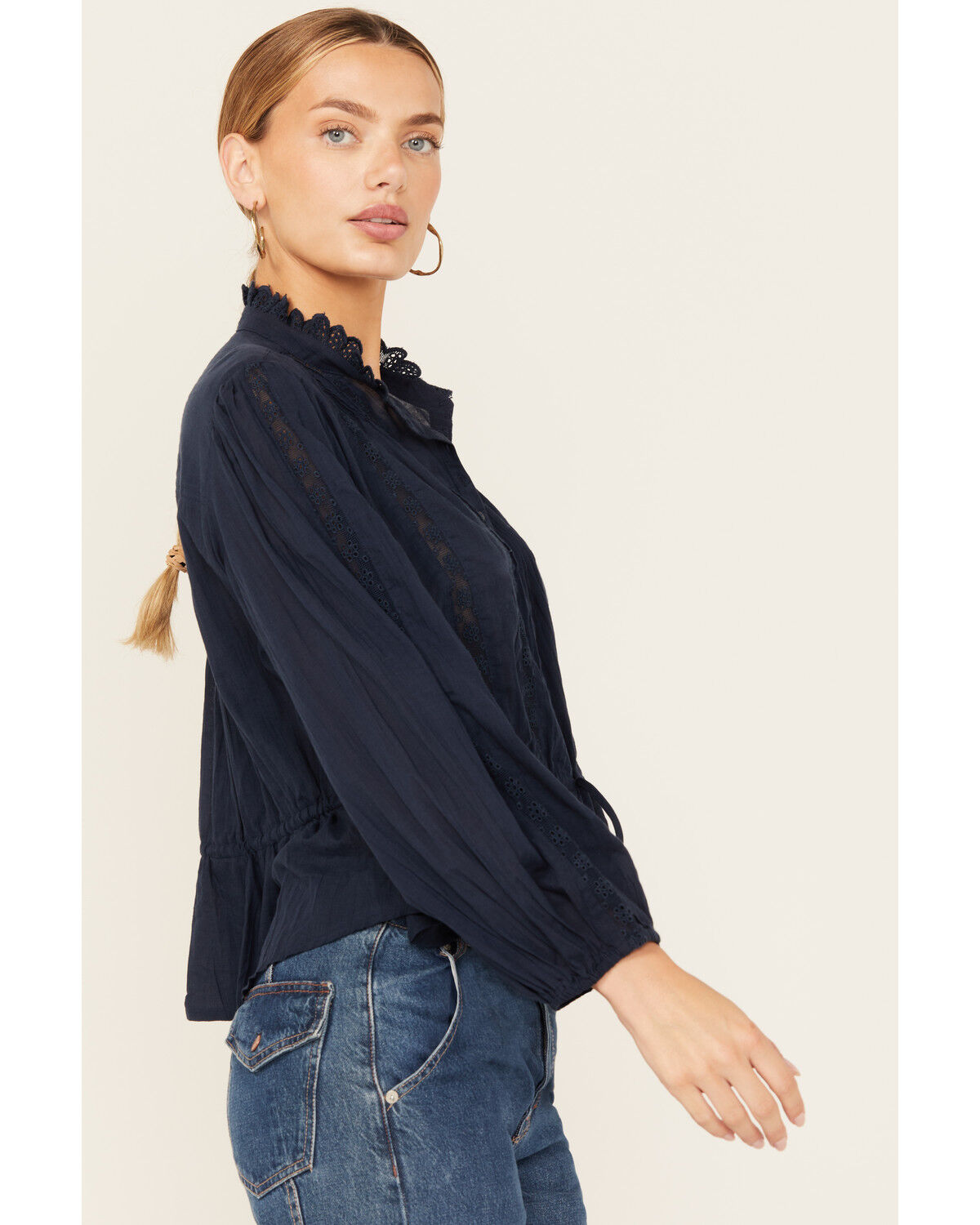 Image #2 - Free People Women's Best Of Me Long Sleeve Button-Down Blouse, Navy, hi-res