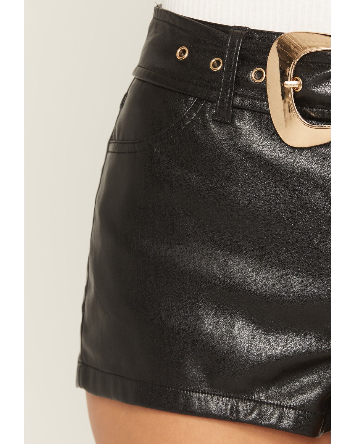 Image #2 - Show Me Your Mumu Women's High Rise Asher Faux Leather Belted Shorts, Black, hi-res