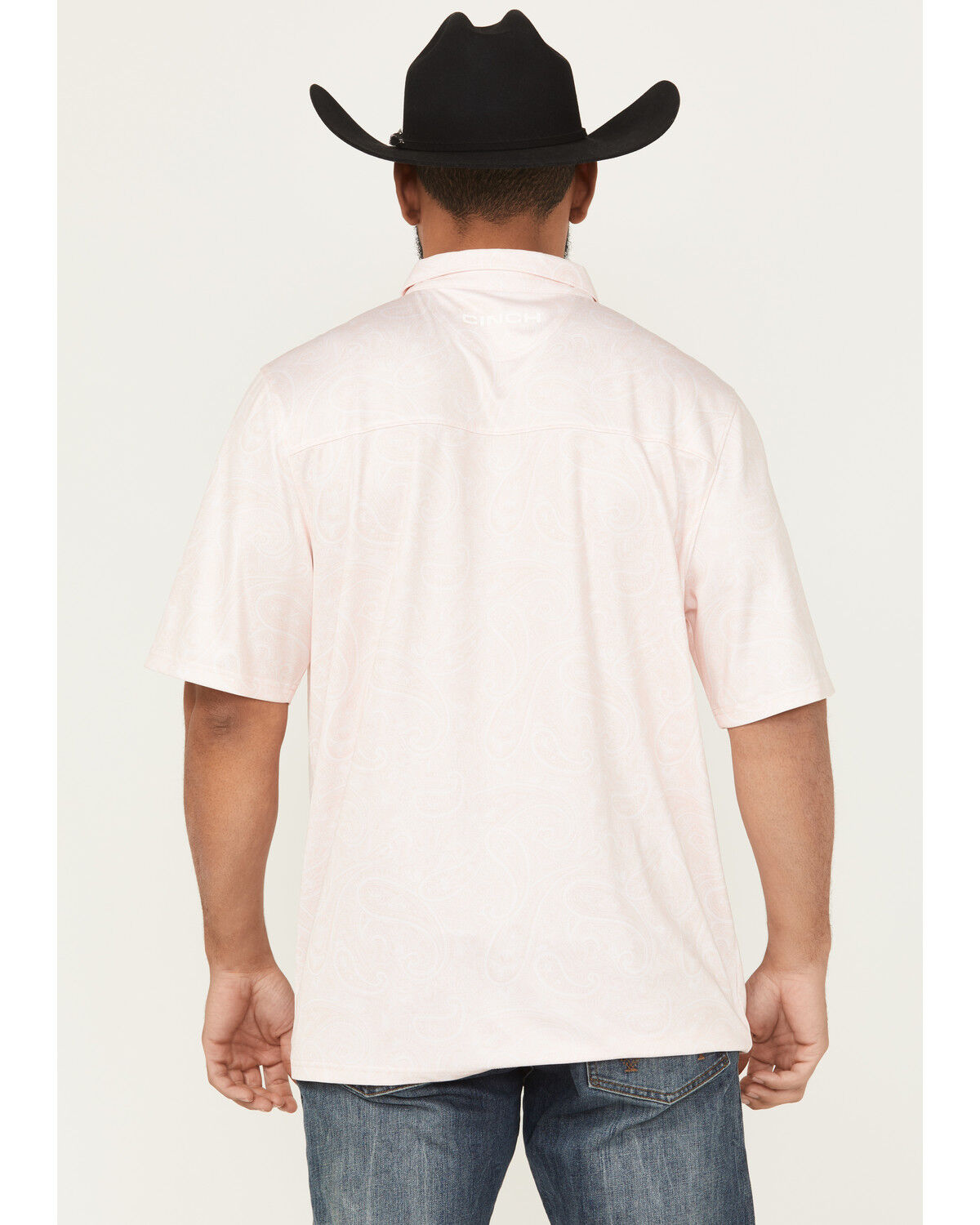 Image #4 - Cinch Men's Paisley Print Short Sleeve Button-Down Polo, Pink, hi-res