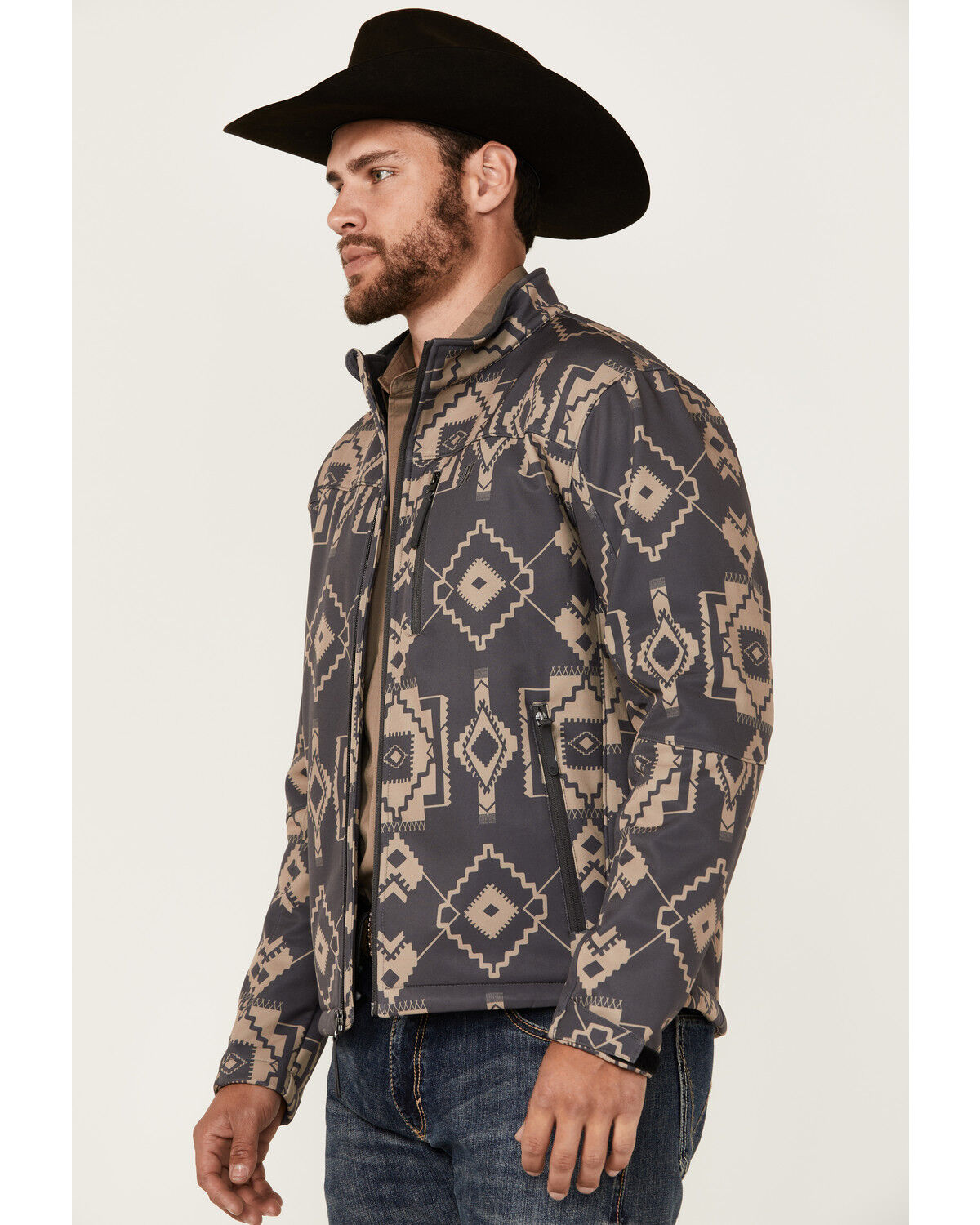 Image #2 - Hooey Men's Southwestern Print Softshell Jacket, Charcoal, hi-res