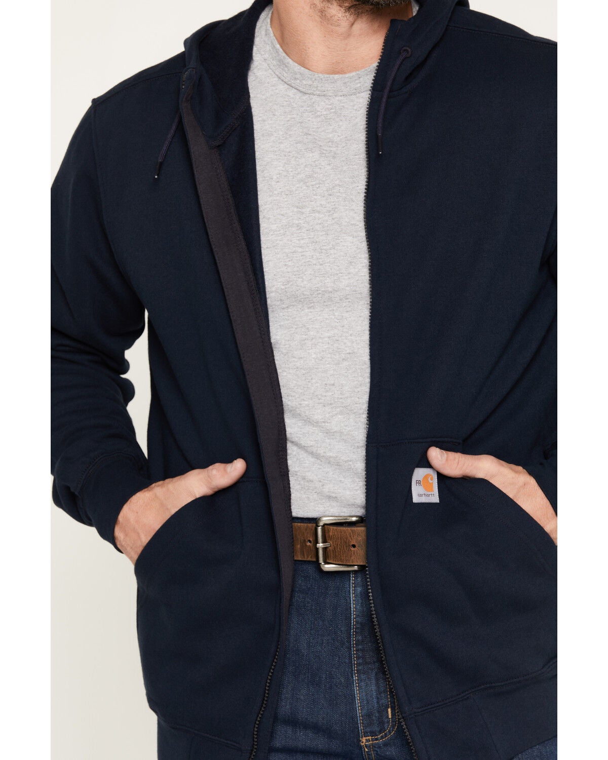 Image #3 - Carhartt Men's FR Force Original Fit Zip-Front Hooded Work Jacket, Navy, hi-res