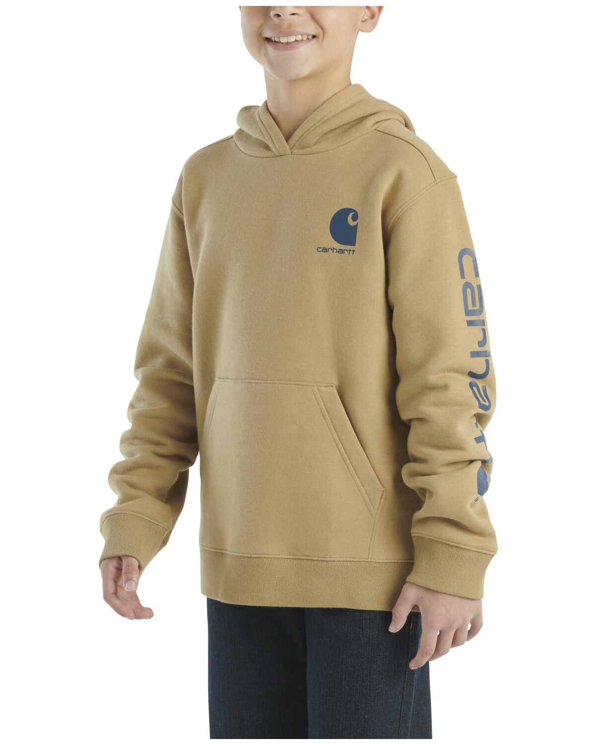 Image #1 - Carhartt Boys' Logo Hooded Sweatshirt, Khaki, hi-res