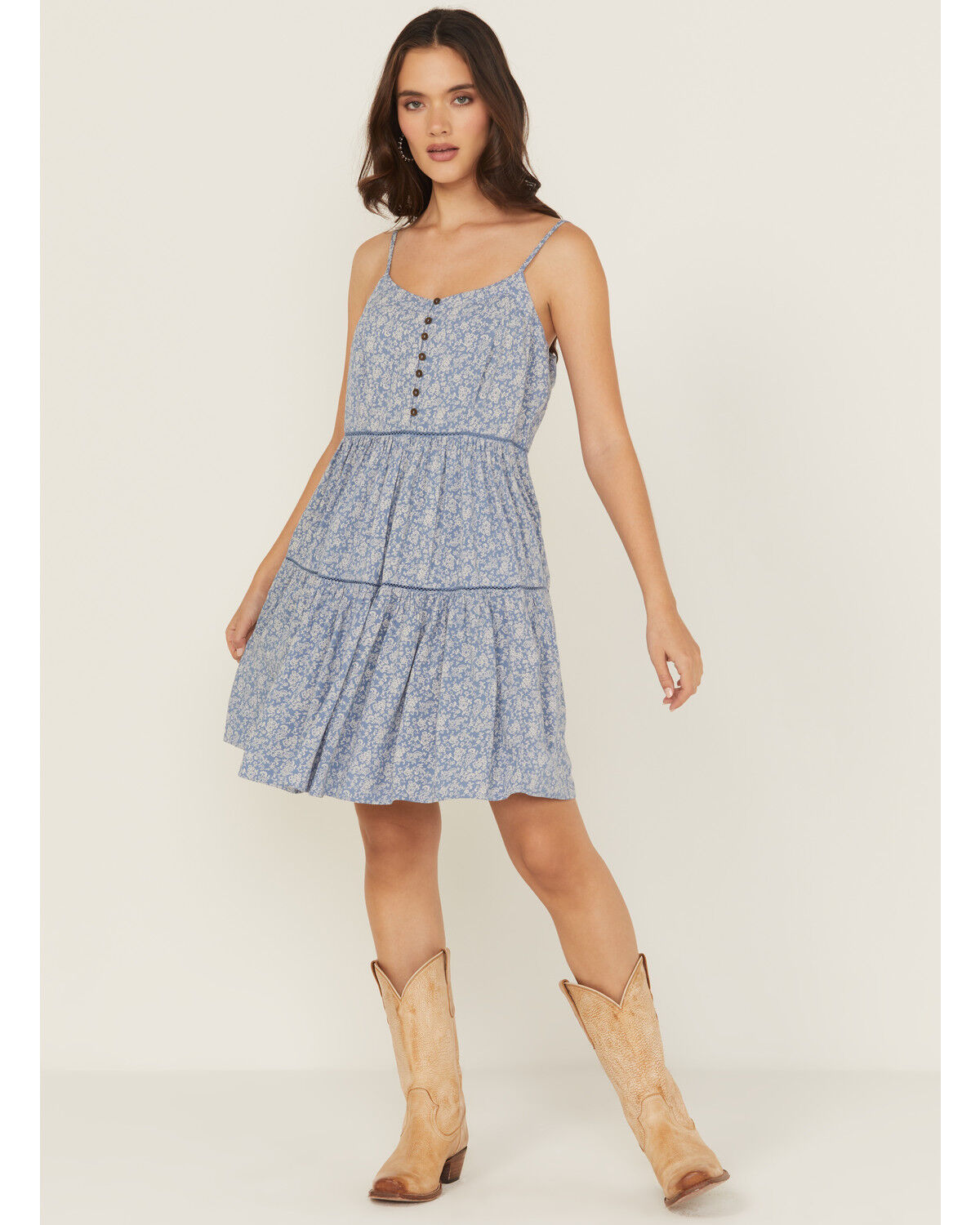 Image #1 - Cleo + Wolf Women's Beau Floral Printed Sleeveless Mini Dress, Steel Blue, hi-res