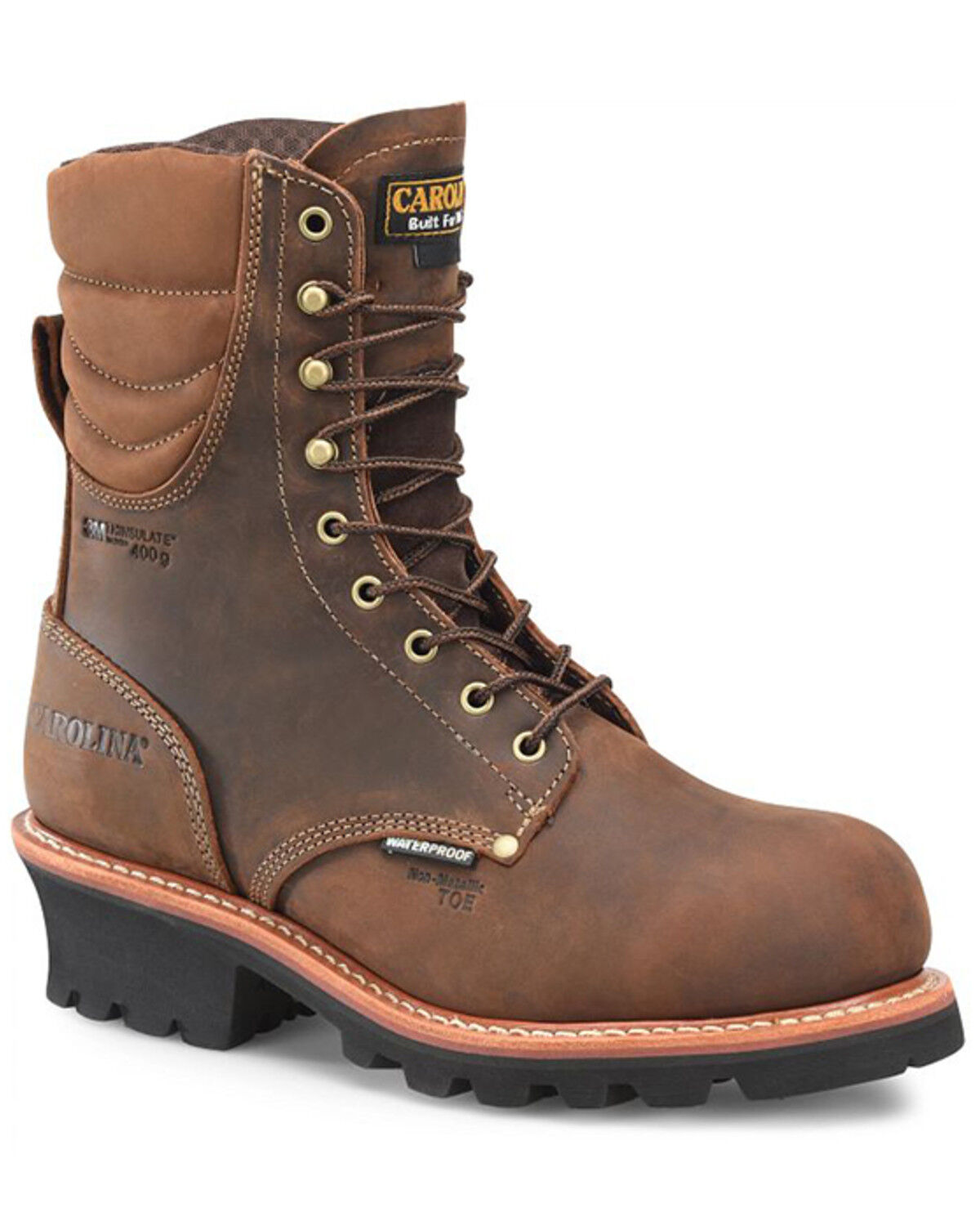 Image #1 - Carolina Men's 9" Hemlock Waterproof 400G Logger Work Boots - Composite Toe, Brown, hi-res