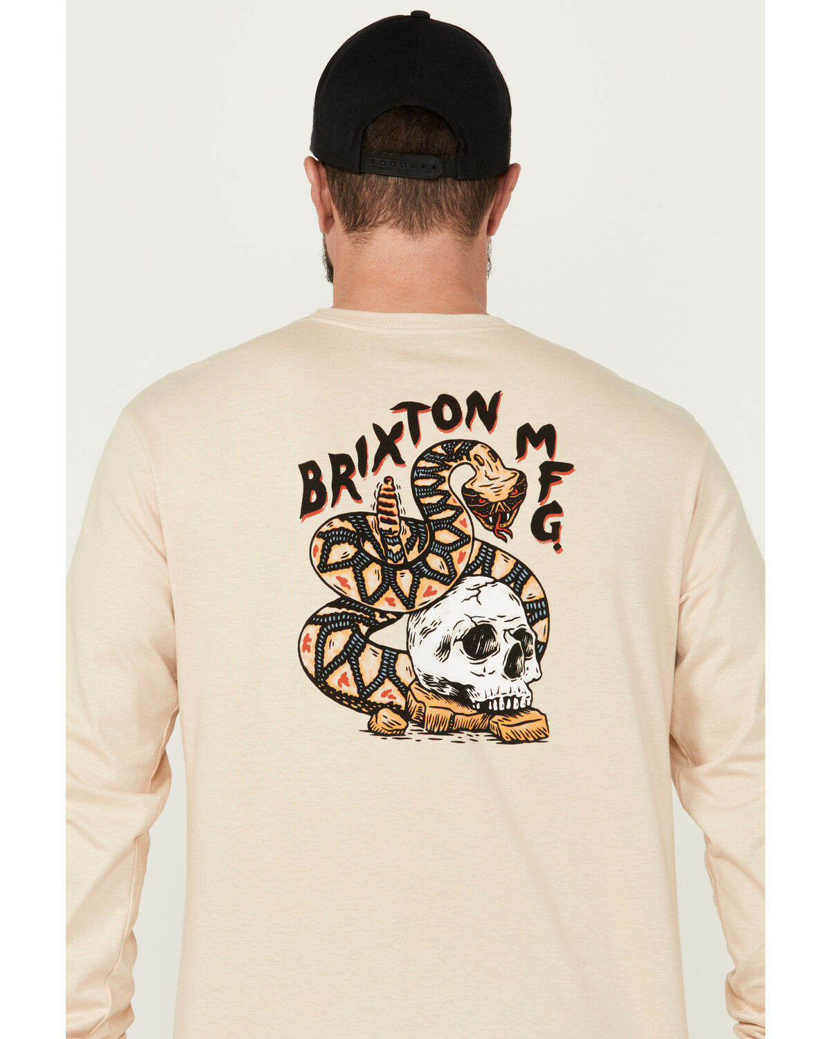 Image #1 - Brixton Men's Trailmoor Snake And Skull Graphic Print Long Sleeve Shirt, Cream, hi-res