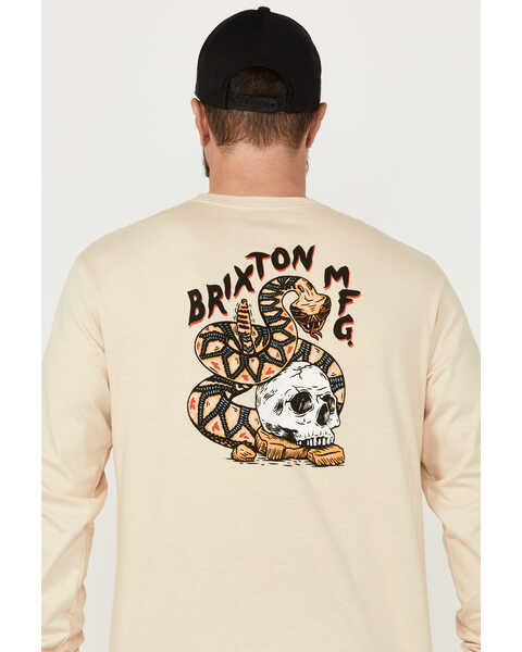 Brixton Men's Trailmoor Snake And Skull Graphic Print Long Sleeve Shirt , Cream, hi-res