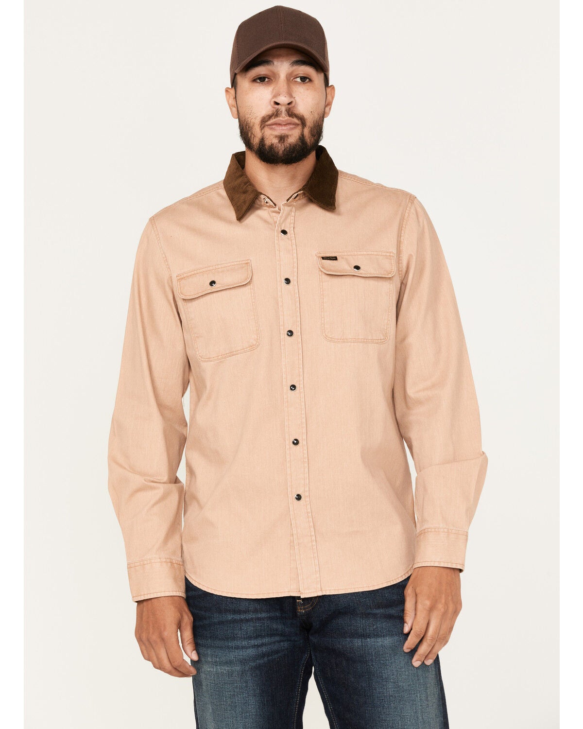 Brixton Men's Bowery Reserve Long Sleeve Snap Shirt, Beige/khaki, hi-res
