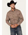 Image #1 - Justin Men's Boot Barn Exclusive Geo Striped Print Long Sleeve Button-Down Stretch Western Shirt, Grey, hi-res