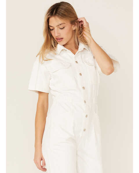 Free People Women's Marci Short Sleeve Button Down Jumpsuit, White, hi-res
