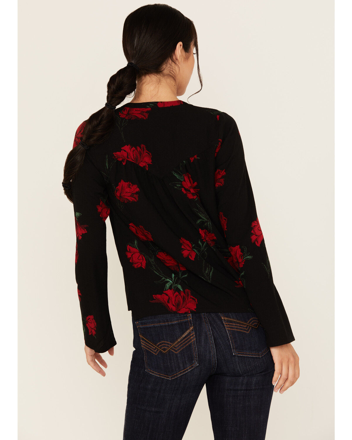 Image #4 - Idyllwind Women's Libbel Rose Print Long Sleeve Top, Black, hi-res