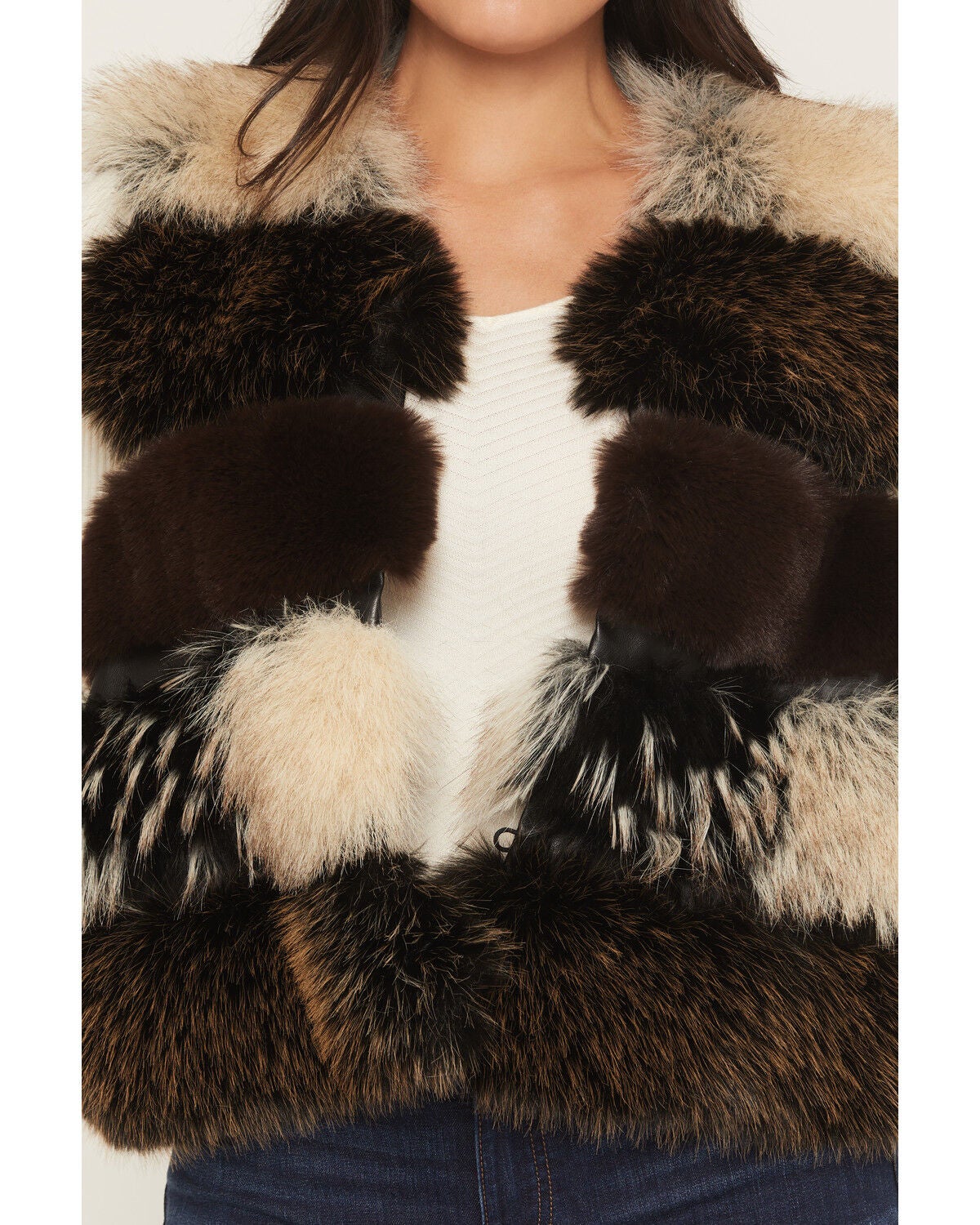 Image #3 - Azalea Wang Women's Faux Fur Striped Vest, Brown, hi-res
