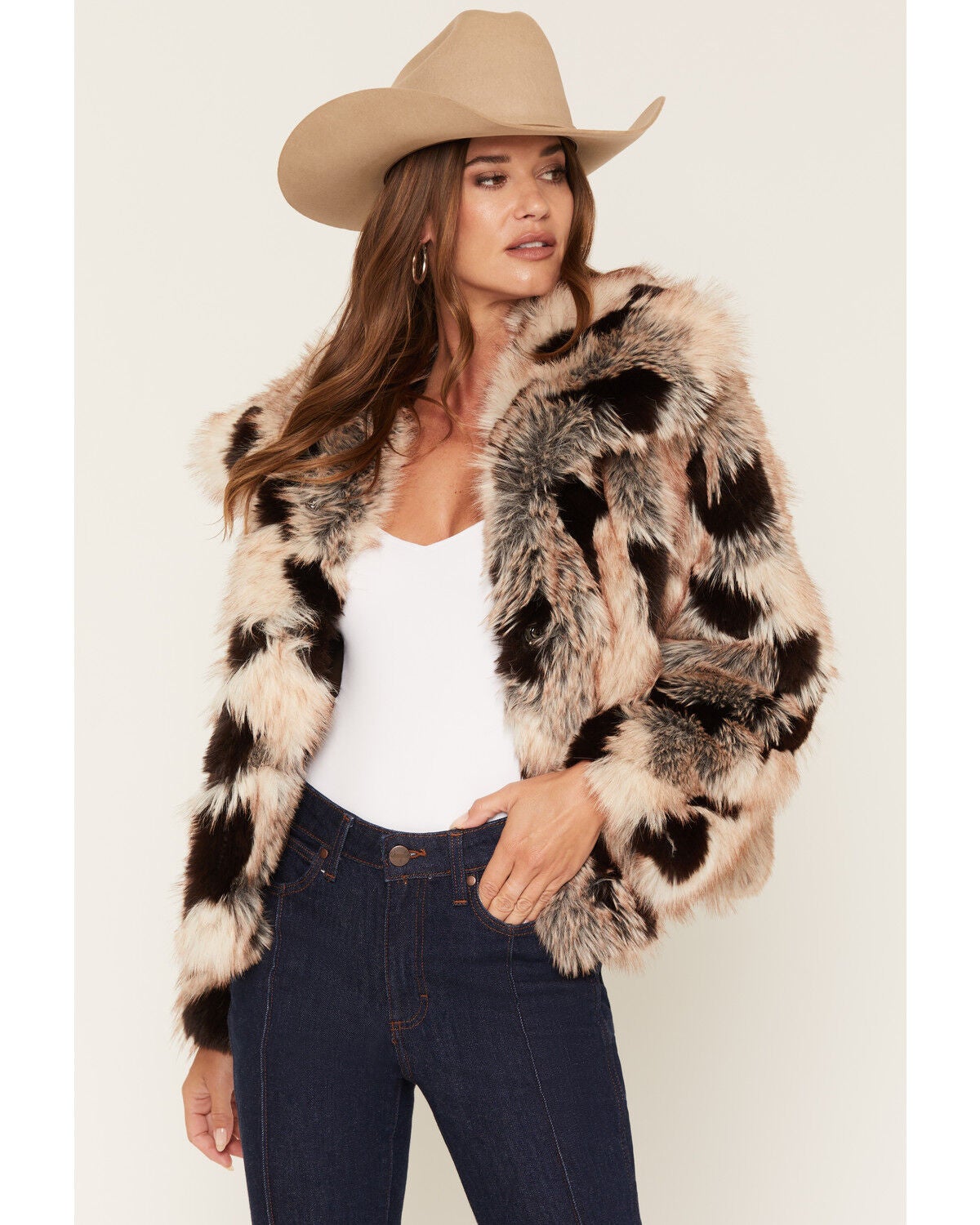 Azalea Wang Women's Amaya Faux Fur Jacket, Brown, hi-res