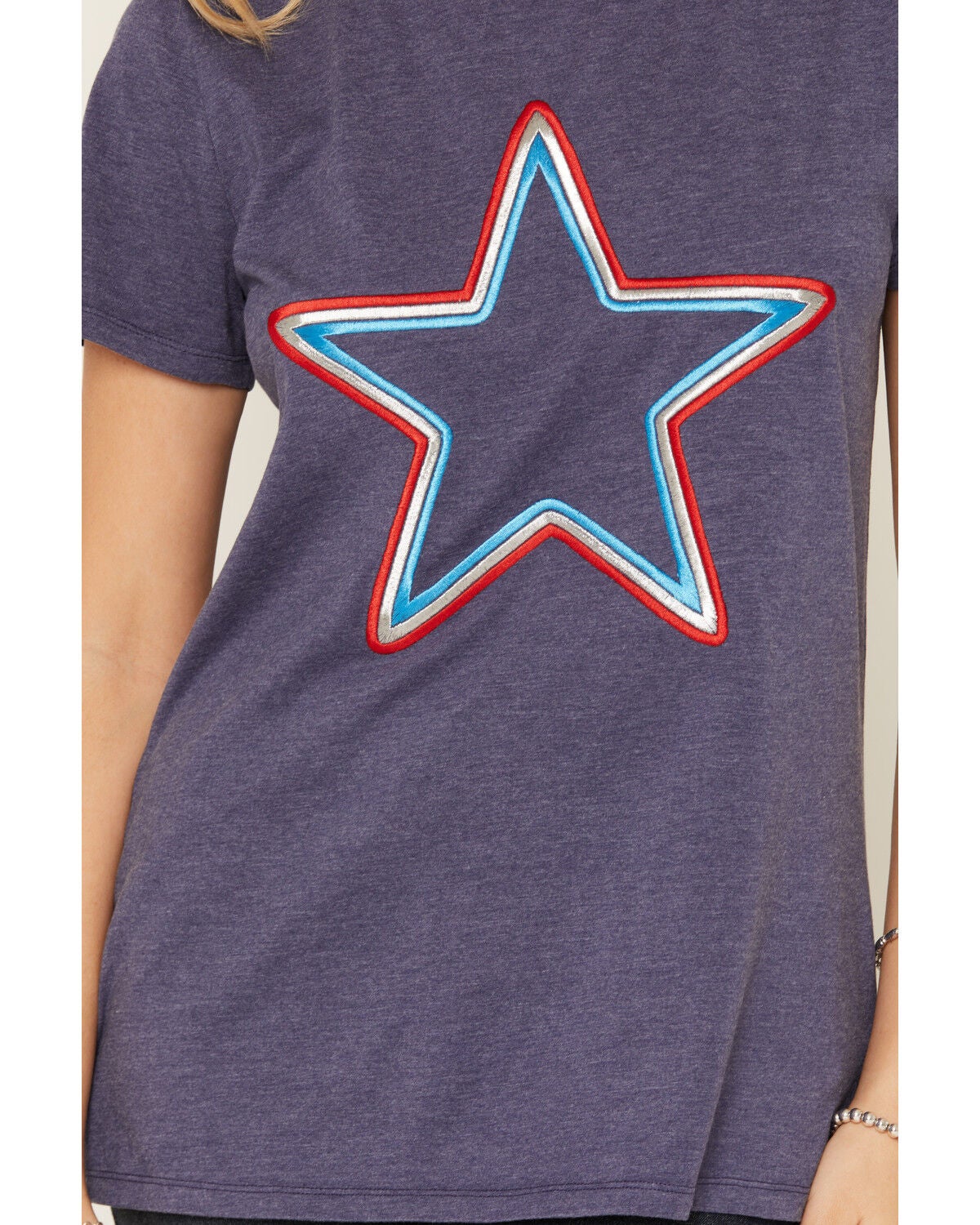 Image #3 - Blended Women's Star Embroidered Short Sleeve Tee, Navy, hi-res