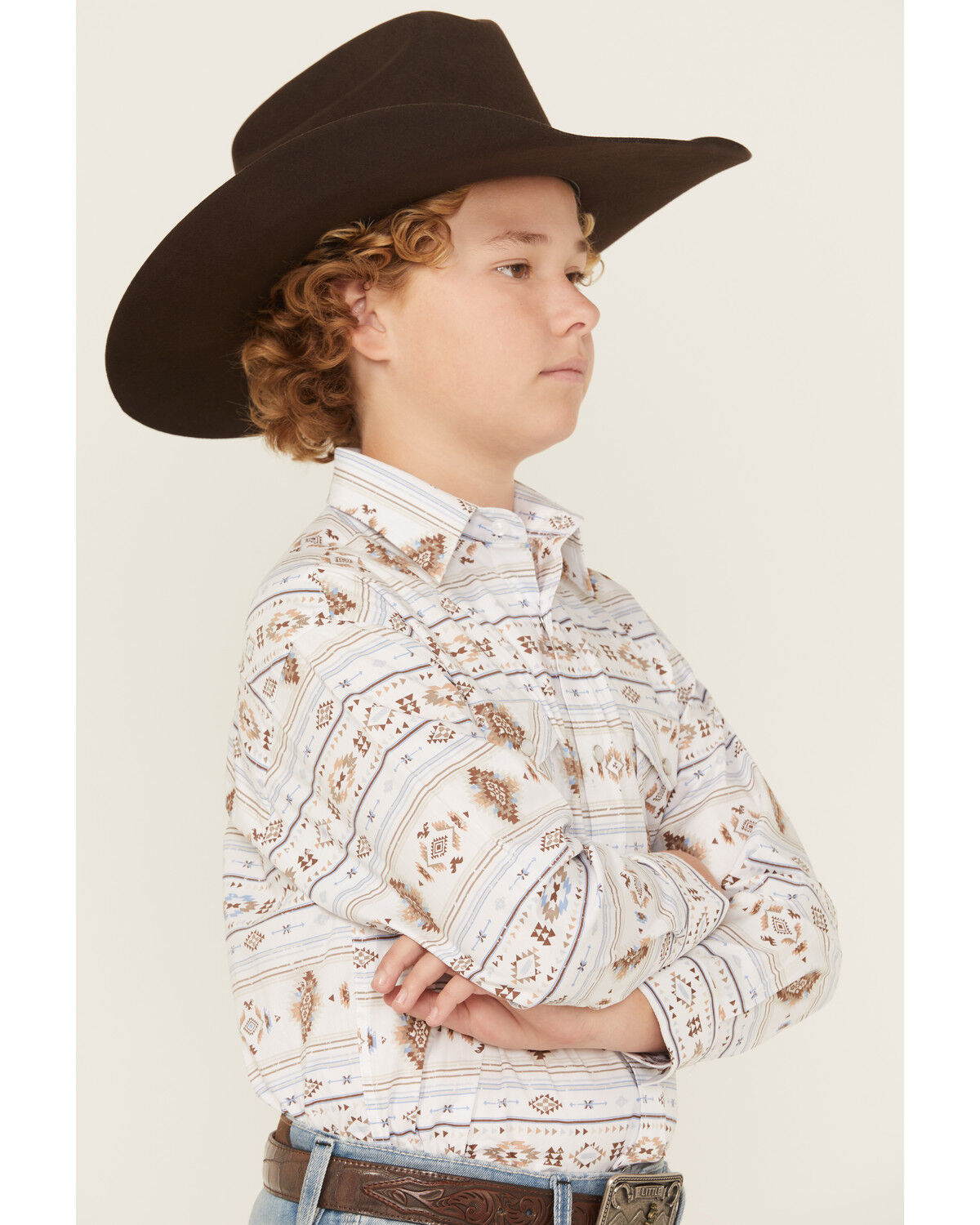 Image #3 - Panhandle Boy'sSouthwestern Print Long Sleeve Snap Western Shirt, Ivory, hi-res