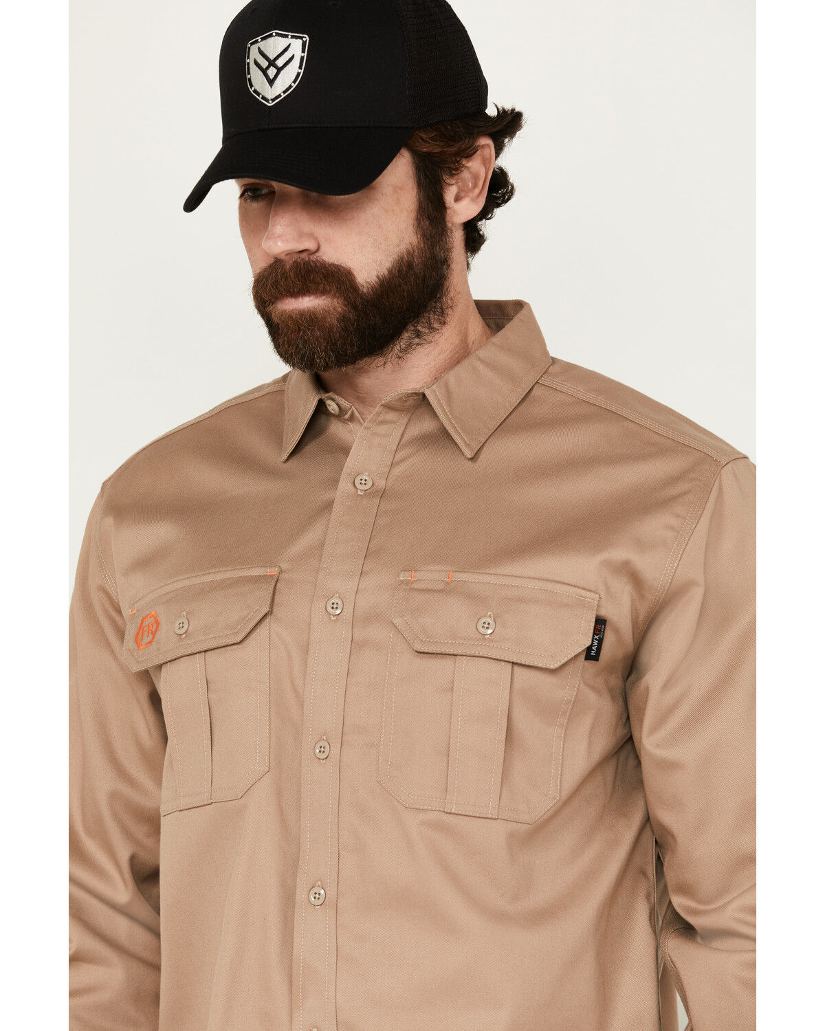 Image #2 - Hawx Men's FR Woven Long Sleeve Button-Down Work Shirt - Big, Beige, hi-res