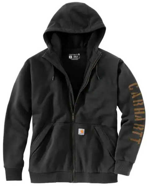 Image #1 - Carhartt Men's Rain Defender Loose Fit Fleece-Lined Logo Graphic Zip Jacket, Black, hi-res