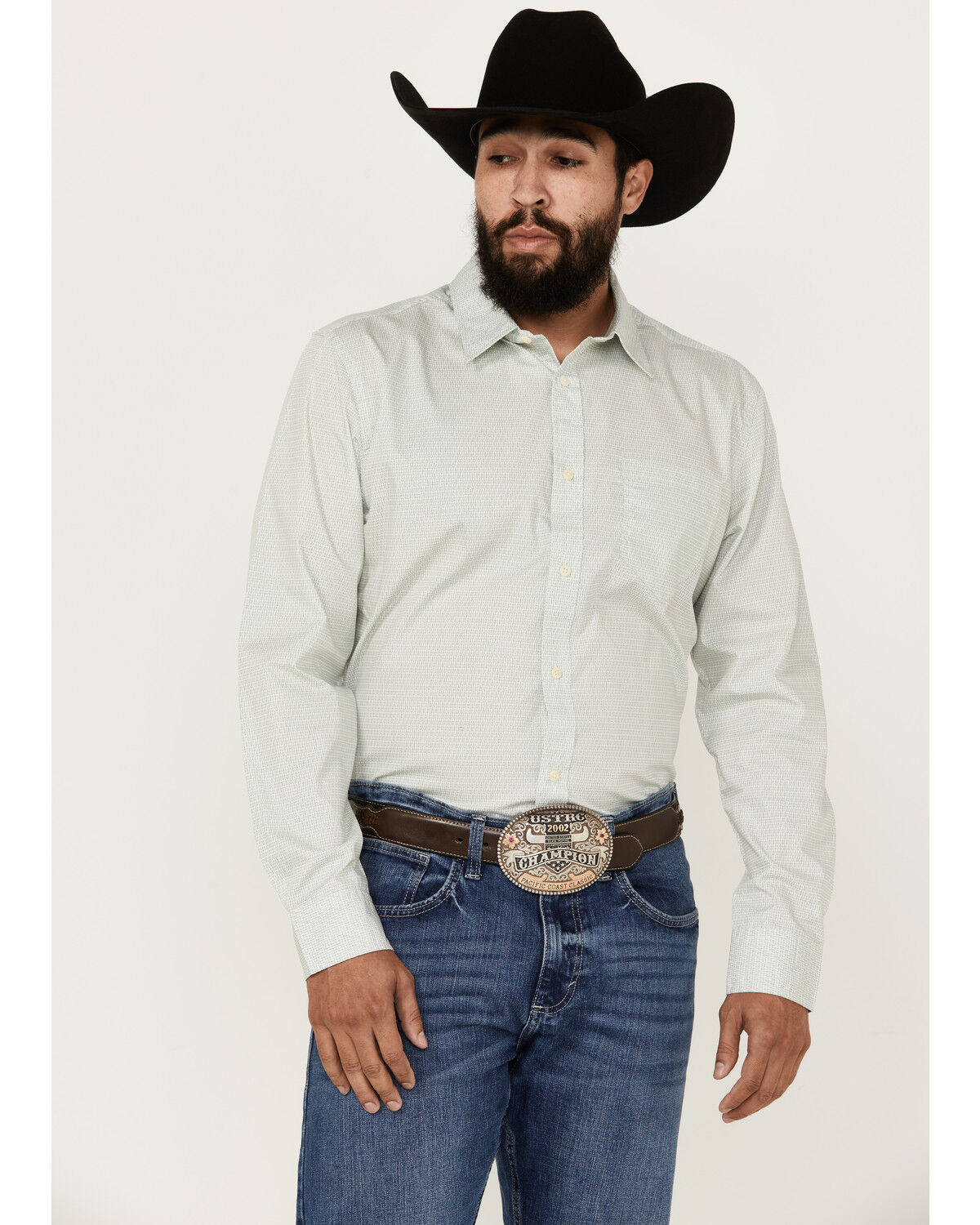 Image #1 - Cody James Men's Bar Stool Geo Print Long Sleeve Button-Down Western Shirt, Light Green, hi-res