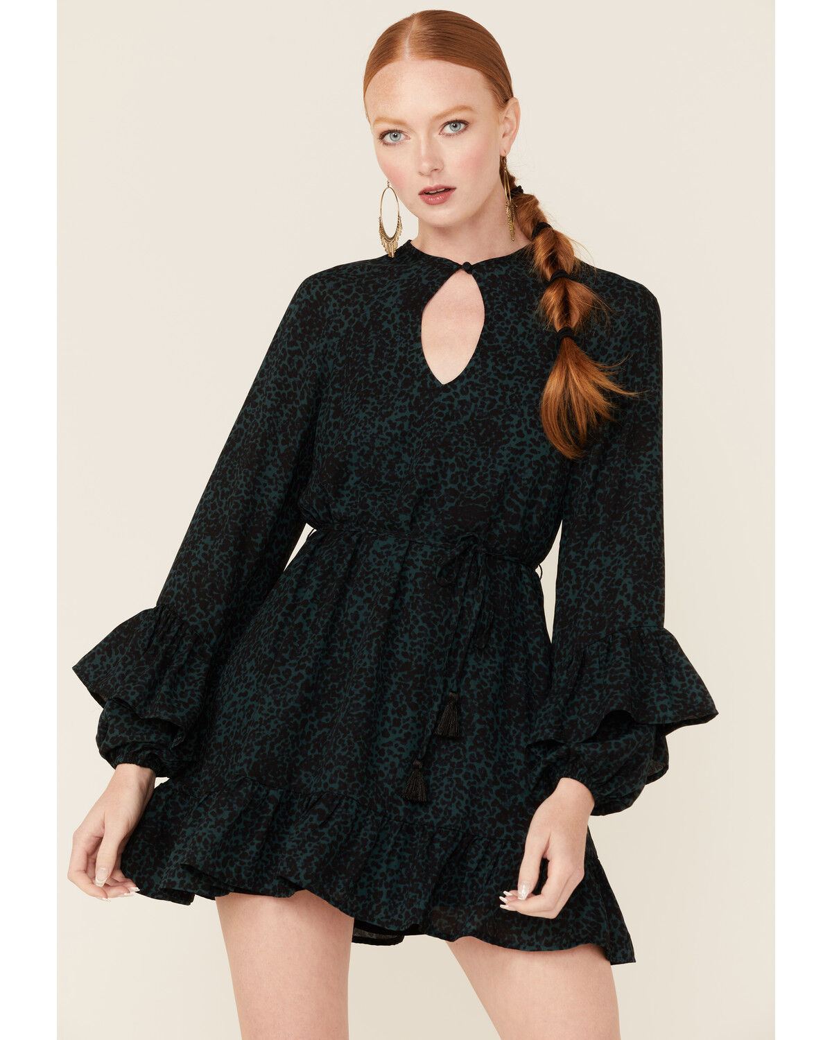 Image #1 - Shyanne Women's Green Animal Print A-Line Mini Dress, Dark Green, hi-res