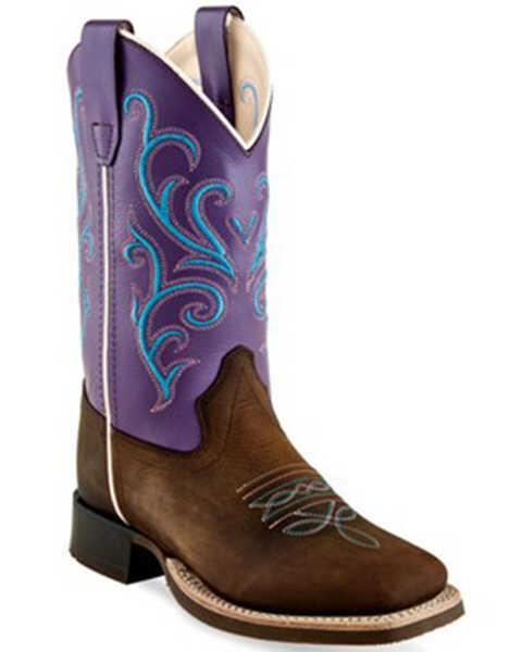 Old West Girls' Western Boots - Broad Square Toe, Purple, hi-res