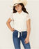 Image #1 - Shyanne Girls' Aspen Pearl Snap Tie-Front Short Sleeve Shirt, Off White, hi-res
