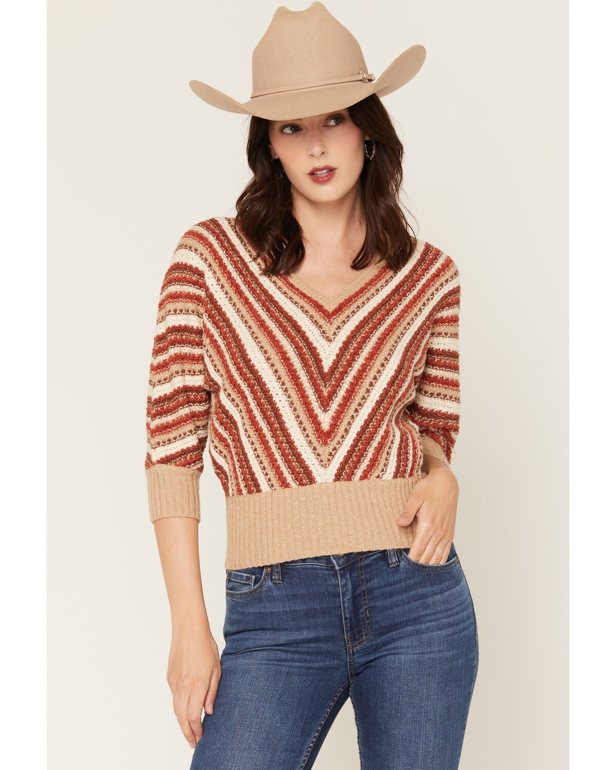 Shyanne Women's Vera Striped Dolman Sweater, Khaki, hi-res