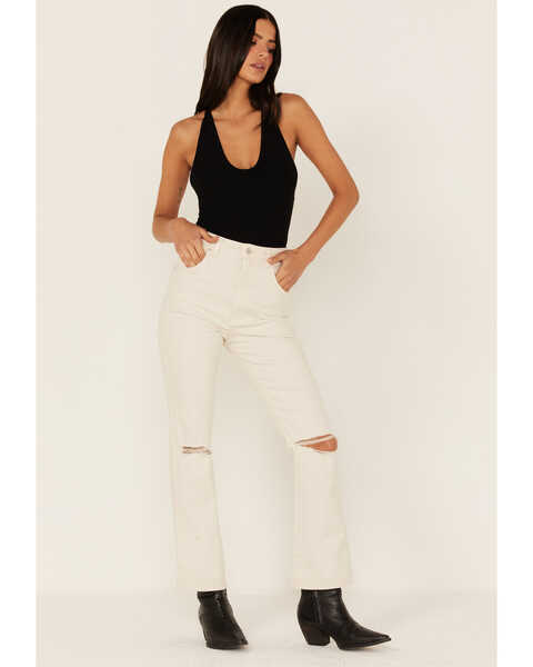 Image #1 - Rolla's Women's High Rise Distressed Cropped Dusters Bootcut Jeans, Off White, hi-res