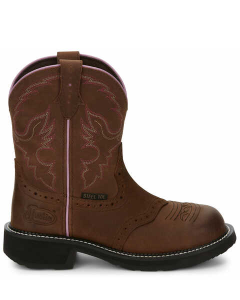 Image #2 - Justin Women's Wanette Western Work Boots - Steel Toe, Distressed Brown, hi-res