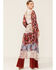 LaBiz Women's Navy & Burgundy Floral Long Kimono, Navy, hi-res