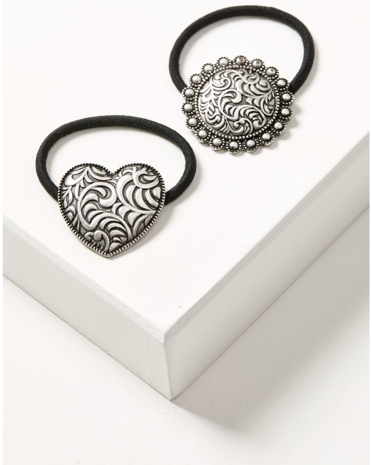 Image #1 - Shyanne Women's Kaylee Concho Hair Tie Set - 2 Piece, Silver, hi-res