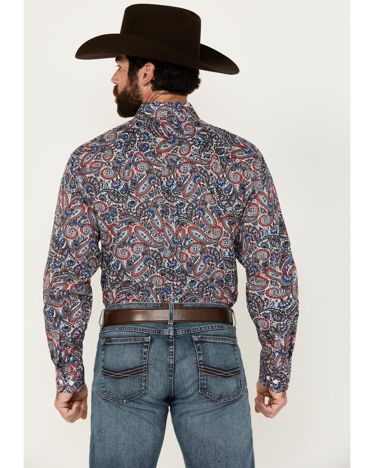 Image #4 - Cinch Men's Exploded Paisley Print Long Sleeve Button-Down Western Shirt, Red/white/blue, hi-res