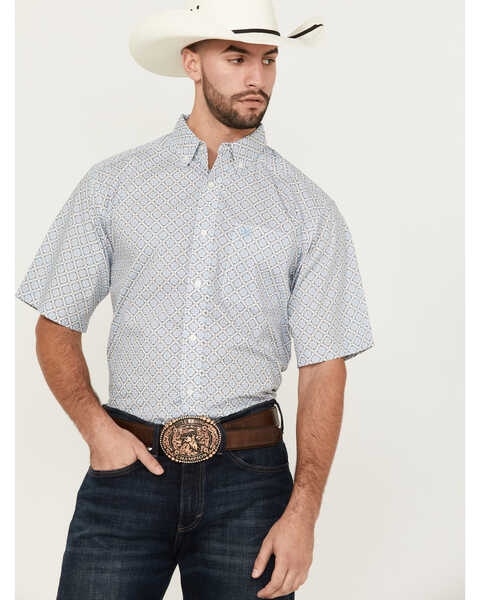 Ariat Men's Jett Mini Medallion Print Short Sleeve Button-Down Western Shirt , Grey, hi-res