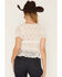 Image #4 - Ash & Violet Women's Ruching Lace Short Sleeve Tee, White, hi-res