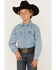 Wrangler Boys' Denim Long Sleeve Snap Western Shirt, Stonewash, hi-res
