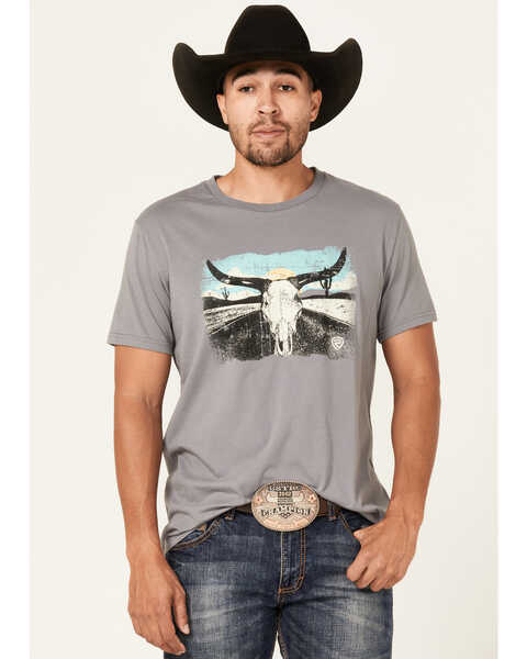 Rock & Roll Denim Men's Longhorn Graphic T-Shirt , Grey, hi-res