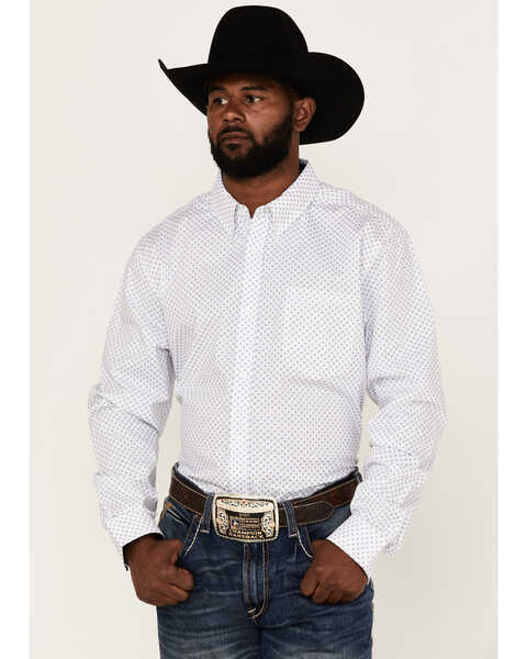 RANK 45® Men's Mash Up Floral Geo Print Long Sleeve Button-Down Western Shirt , White, hi-res