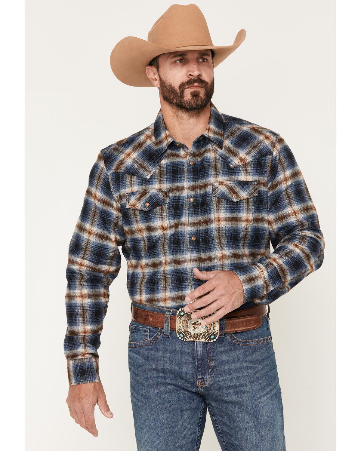 Image #1 - Cody James Men's Sequoia Plaid Print Long Sleeve Snap Flannel Shirt, Blue, hi-res