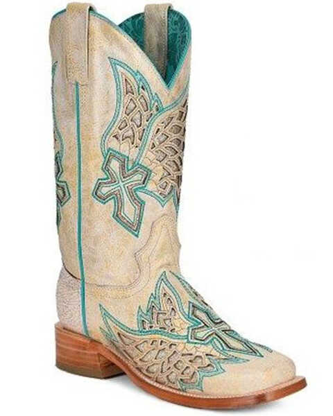 Image #1 - Corral Women's Cross Western Boots - Broad Square Toe, White, hi-res