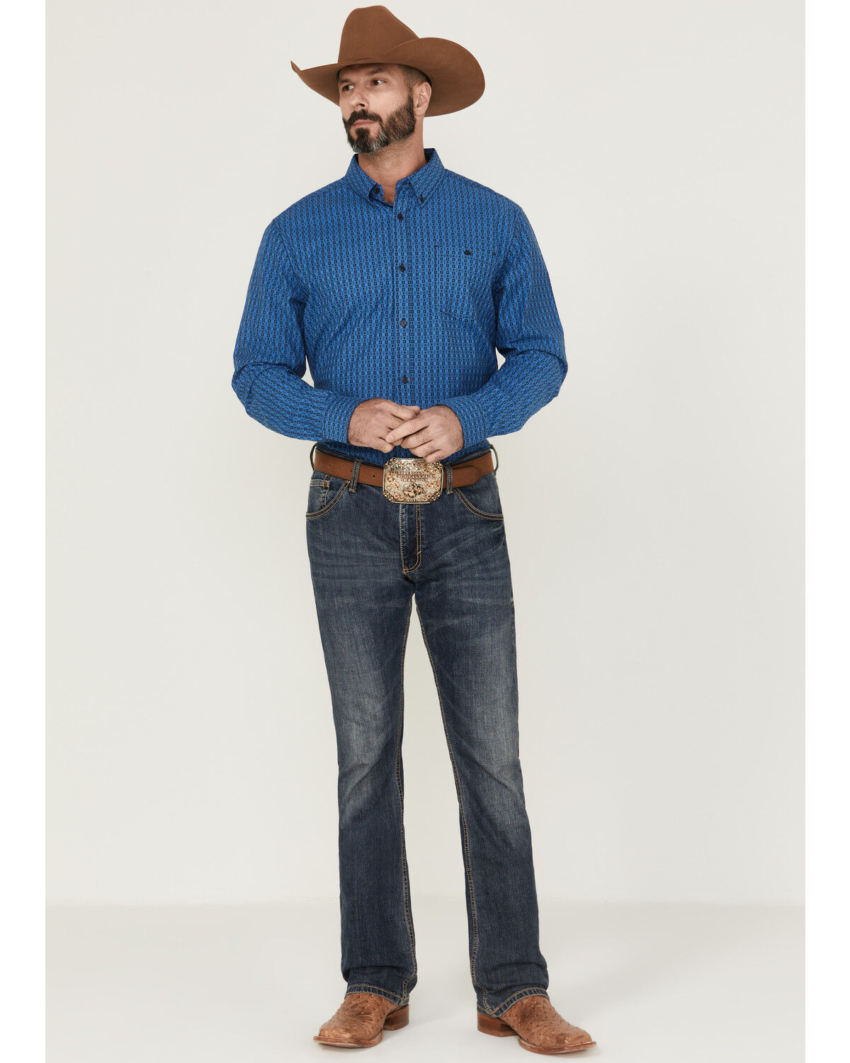 Image #2 - RANK 45® Men's Bulldogger Dobby Geo Button-Down Western Shirt, Blue, hi-res