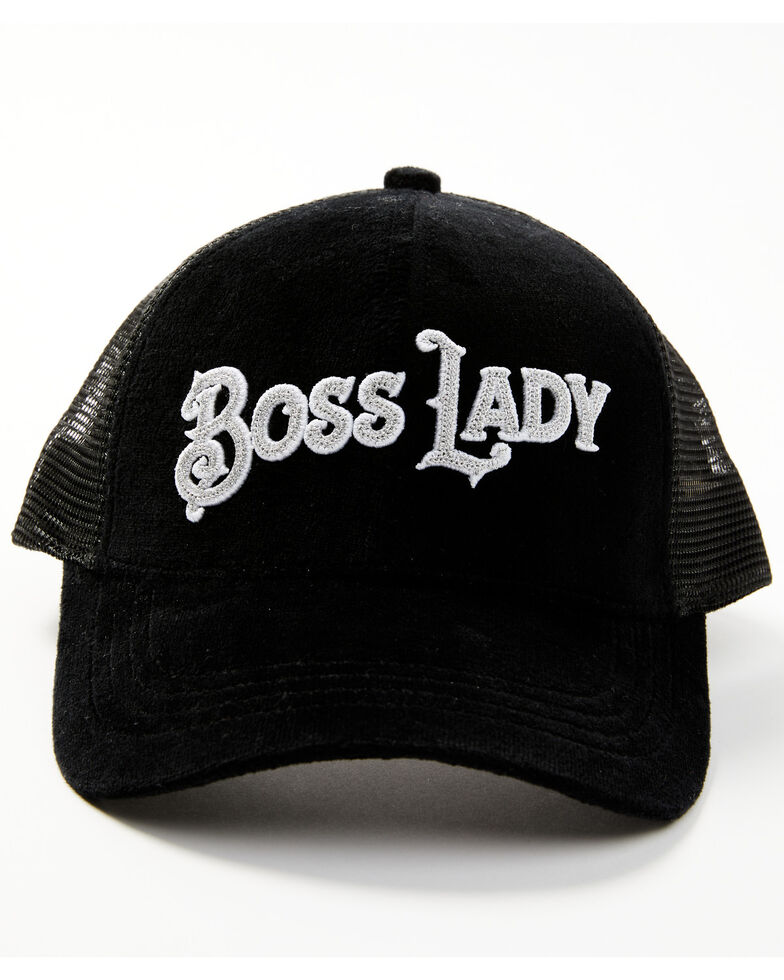 Idyllwind Women's Boss Lady Velvet Mesh Back Ball Cap, Black, hi-res