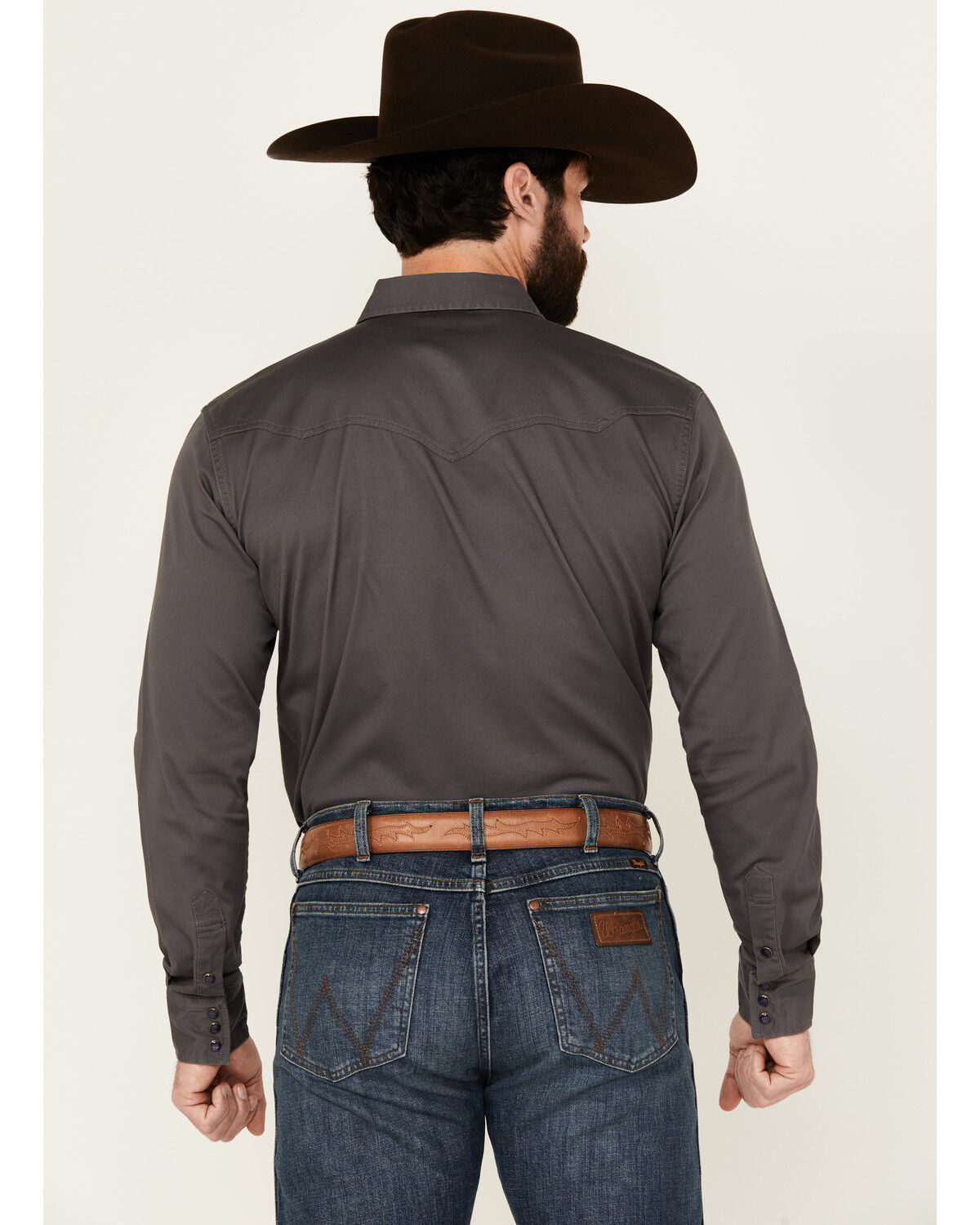 Image #4 - Blue Ranchwear Men's Rustler Solid Twill Long Sleeve Snap Stretch Western Work Shirt, Charcoal, hi-res